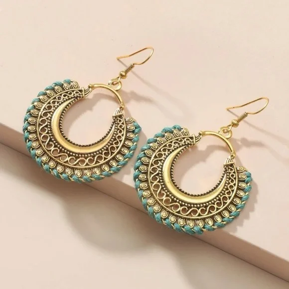 Sphere Carved Metal Statement Earrings Bohemian Vibe - Picture 11 of 13